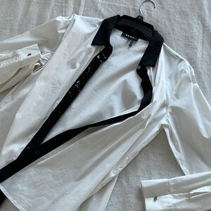 DKNY Ivory and Black Collared Shirt NEW